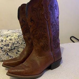 Justin DURANT Brown Leather Square Toe Pull On Western Boots Women’s Size 8